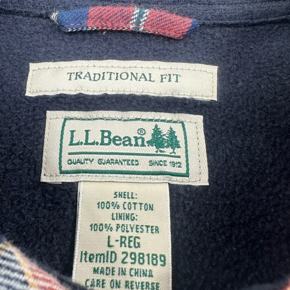 LL Bean Mens Large Fleece Lined Flannel Shirt Jacket Red Plaid Shacket Shacket